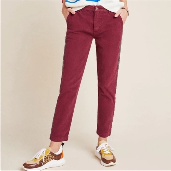 Sundry Maroon Cords with Leopard racing Stripe - Picture 2 of 5